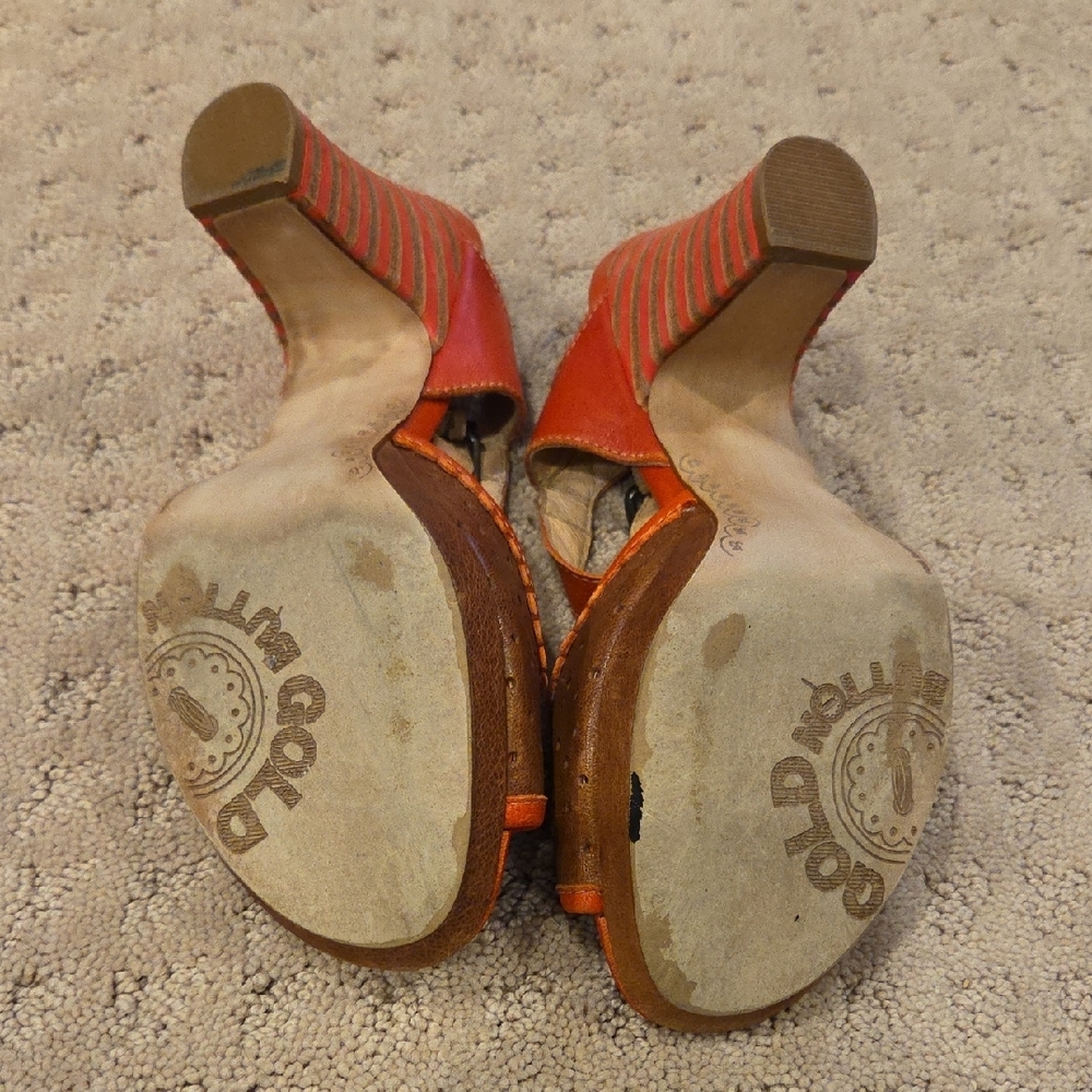 Red and Brown Chunky Heeled Sandals with Ankle Straps - Picture 5 of 8